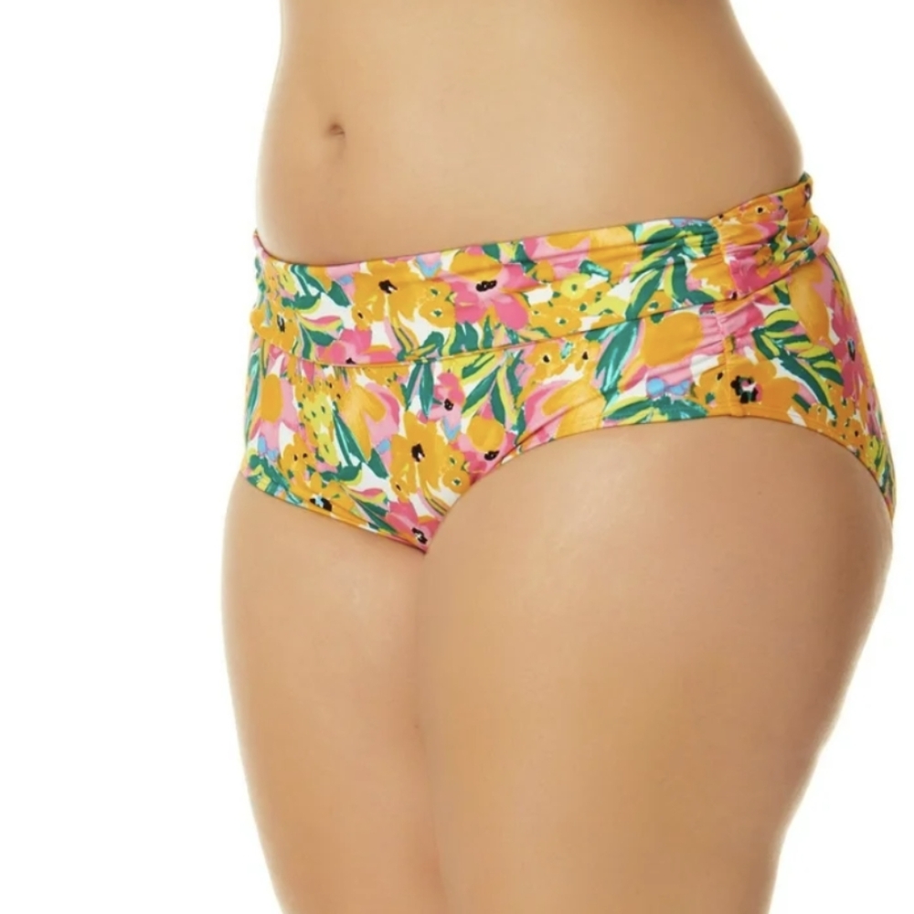 Anne Cole Side Sunshine FloralShirred High-Waist Bikini Bottoms - Picture 6 of 7